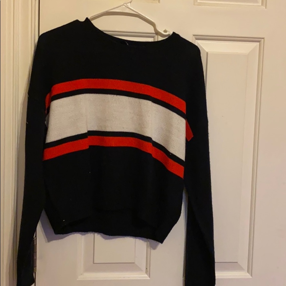 Navy and red striped sweater